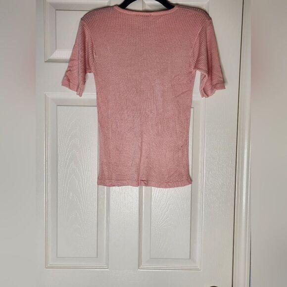 Anna Gray L Pink Ribbed Knit Shortsleeves 100% SILK Women’s Top Blouse - Picture 7 of 7